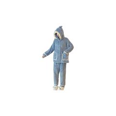 [TSYMQCR] パジャマ さめ もこもこ レディース 長袖 ルームウェア 冬用 サメパジャマ 秋冬 前開き 上下セット 部屋着 寒さ対策 ふわふわ 厚手 可愛い 暖かい 寝間着 防寒着 裏起毛 (L, ブルー)