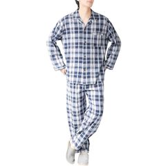 パジャマ メンズ 長袖 綿100％ 前開き 大きいサイズ 春 夏 ルームウェア 上下セット 長ズボン (ﾈｲﾋﾞｰﾁｪｯｸ:2/L/162604)