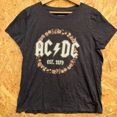 エーシーディーシー AC/DC バンドプリント フラワー 花柄 サークルロゴ 半袖 Tシャツ チャコールグレー L バンT ロックT ハードロック 海外古着 メンズ レディース ユニセックス カットソー