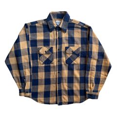 70s~ FIVE BROTHER ヘビーネルシャツ ベージュ ネイビー ブロックチェック Lサイズ ファイブブラザー チェックシャツ フランネル ヘビネル オンブレチェック Vintage ヴィンテージ ビンテージ Flannel Shirt