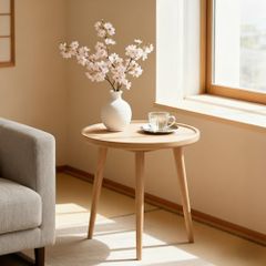 YOYTOO サイドテーブル ソファー横 ベッド横 丸型 幅40×奥行40×高さ47cmナイトテーブル ソファテーブル コーヒー テーブル 木製 リビングルーム【ナチュラル 直径40*高さ47cm】