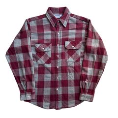 70s~ FIVE BROTHER ヘビーネルシャツ グレー 赤 ワイン ブロックチェック Mサイズ ファイブブラザー チェックシャツ フランネル ヘビネル オンブレチェック Vintage ヴィンテージ ビンテージ Flannel Shirt