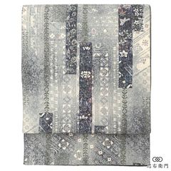 長尺 袋帯 おしゃれ袋帯 洒落帯 正絹 全通柄 グレー 短冊柄 多柄 モダン 長さ451cm 幅30.5cm 観劇 お食事会 お出かけ 仕立て上がり帯 レディース 女性用 着物 送料無料 即日発送 