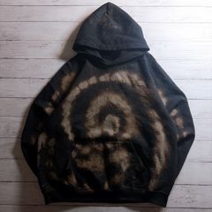 【一点物ブリーチ加工】HOODIE プルオーバーパーカー ブラック 黒 ブラウン ベージュ ブリーチ加工 サークル柄 タイダイ風 フード付き スウェット 古着 #26286