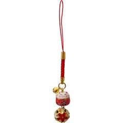 【新品】 まつみ工芸 根付け 携帯ストラップ 招福桜まねき猫根付ストラップ 赤