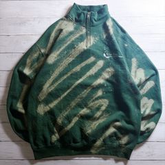 【一点物ブリーチ加工】JERZEES HALF ZIP SWEATSHIRT ジャージーズ グリーン ダークグリーン ベージュ ブリーチ加工 スプレー柄 ハーフジップ スウェット 古着 #26291