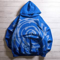 【一点物ブリーチ加工】HOODIE プルオーバーパーカー ブルー 青 ホワイト ブリーチ加工 スパイラル柄 サークル柄 タイダイ風 スウェット 古着 #26292