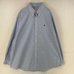 古着 ブルックスブラザーズ Brooks Brothers 長袖シャツ ボタンダウン ワンポイント 1818 大きいサイズ 2XL  ブルー ストライプ メンズ