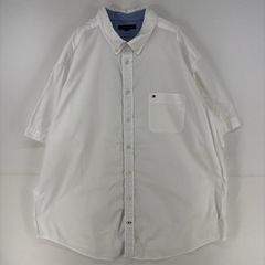古着 トミーヒルフィガー TOMMY HILFIGER 半袖シャツ ボタンダウン ワンポイント 胸ポケット 大きいサイズ 3XL  ホワイト 無地 メンズ