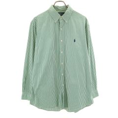 RALPH LAUREN ラルフローレン ストライプ 長袖 ボタンダウンシャツ 17 グリーン系 メンズ 古着