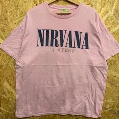 ニルヴァーナ NIRVANA IN UTERO アンジェロ 悪魔の羽 バックプリント 半袖 Tシャツ ピンク XL ドミニカ共和国製 バンT ロックT 音楽古着