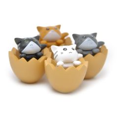 TVETE 卵殻猫の置物 かわいい猫 卓上オーナメント PVC素材 黄色い卵殻 癒し ストレス解消 猫好きのコレクターアイテム マイクロランドスケープ装飾 ギフト DIYデコレーション 造園置物 デスクトップの装飾