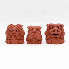 シーサー 置物 玄関 沖縄 素焼き 3 セット 厄除け 見ざる 聞かざる 言わざる 茶色 雑貨 インテリア