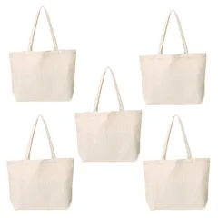 5点 セット40x30x10cm | 無地 帆布 トートバッグ ショルダーバッグ 手提げバッグ | コットンバッグ ナチュラルカラー (ナチュラルカラー)