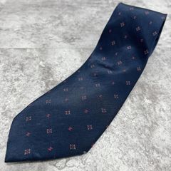【CHANEL】シャネル ココマーク CCロゴ 花 フラワー 小紋柄ネクタイ ダークネイビー レッド シルク100% イタリア製 メンズ ビジネス 紳士用