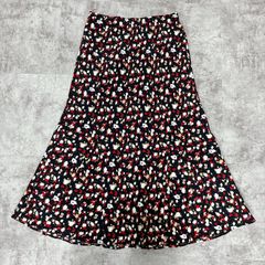 【LAURA ASHLEY】ローラアシュレイ ロングスカート タグ付き未使用 花柄 フローラル 小花柄 総柄 ティアード ブラック レッド レディース