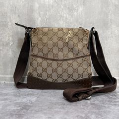 【GUCCI】グッチ GGキャンバス ショルダーバッグ サコッシュ レザー ベージュ ブラウン 斜め掛け クロスボディ イタリア製 ユニセックス