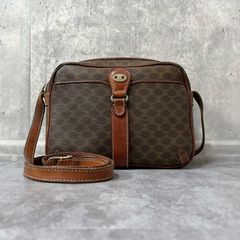【CELINE】セリーヌ ショルダーバッグ マカダム ブラゾン金具 カメラバッグ 斜め掛け PVC×レザー ブラウン 総柄 オールド ヴィンテージ