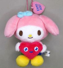 【中古】ぬいぐるみマスコット・ぬいぐるみバッジ マイメロディ ぬいぐるみボールチェーン 抱っこ 「サンリオキャラクターズ GREEN×EXPO2027」