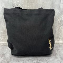 【YVES SAINT LAURENT】イヴサンローラン トートバッグ ブラック キャンバス YSLロゴ刺繍 ゴールドロゴ 肩掛け レディース ヴィンテージ