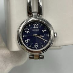 ■SEIKO セイコー 電波ソーラー レディース腕時計 1B21-0AC0 ネイビーブルー文字盤 ステンレス バングルウォッチ スワロフスキー 中古