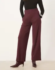 ジェイディーワイ レディース ボトムス カジュアルパンツ ワイドレッグ パンツ JDY wide leg tailored pants Winetasting バーガンディ