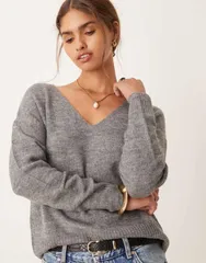 ジェイディーワイ レディース アウター ニット・セーター Vネック セーター JDY vneck sweater in dark DARK GRAY グレー