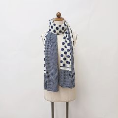 グレンプリンス Glen Prince ストール ロングストール ドット柄 コットン シルク ネイビー ホワイト 紺 白