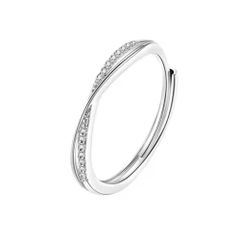 指輪 レディース フリーサイズ ピングゴールドリング シンプルリング 18k 結婚 婚約指輪 純銀製ファッション ジュエリー 個別販売 (シルバー-CZ)