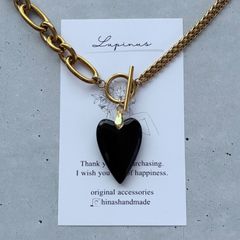 【チェーンネックレス・ステンレス】天然石ネックレス オブシディアン necklace