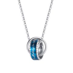 ネックレス メンズ ブルーシルバー あずきチェーン リングネックレス ダブルペンダント チタン金属アレルギー対応 アクセサリー