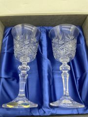 # ボヘミアクリスタル BOHEMIA Crystal ペア ワイングラス クリスタルガラス カットガラス チェコ製 共箱付き 未使用保管品