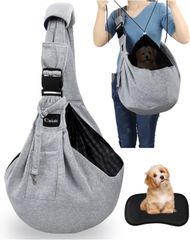 特別価格　バッグ 抱っこ紐 犬猫兼用 小型犬 キャリーバッグ 肩パッド ペット 底板付き メッシュネット 飛び出し防止用ストラップ付 安全ロープ付き 調節可能 ペットスリング ポケット付き 斜めショルダーバッグ お出かけ抱っこ 13キロまで対応(グレー)