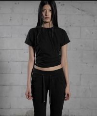 BOHEMSEO ソウル バッグ フック シャツ シャーリング Tシャツ ブラック