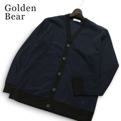 Golden Bear ゴールデンベア 通年★ ロゴ刺繍 切替 ニット カーディガン Sz.L メンズ 紺 ネイビー