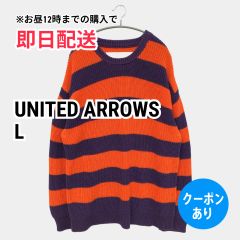 UNITED ARROWS ユナイテッドアローズ ニット/セーター L オレンジ コットン ニット ボーダー柄 ロング丈 長袖 クルーネック(丸首) メンズ