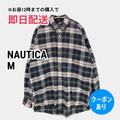 NAUTICA ノーティカ シャツ/ブラウス M コットン チェック柄 ロング丈 長袖 ボタンダウン メンズ