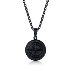 ブラック ネックレス メンズ あずきチェーン 羅針盤 ラウンド 星形ペンダント チタン 金属アレルギー対応 新学期 オールシーズン アクセサリー