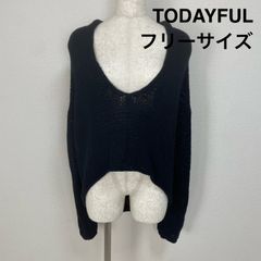 美品◇TODAYFUL トゥデイフル メッシュニット セーター 黒 ブラック フリーサイズ 長袖 プルオーバー Vネック 深Vネック ショート丈 変形 アシンメトリー ローゲージ シアー 透け感 レイヤード 重ね着 春秋冬 レディース カジュアル