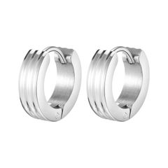 シルバー 直径約13mm、幅4mm イヤリング ピアス メンズ レディース フープピアス ステンレス 金属アレルギー対応 三重リングデザイン 丸型 中折れ式 カジュアル 結婚式