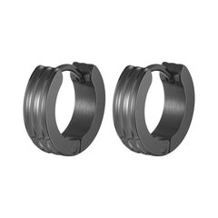 ブラック 直径約13mm、幅4mm イヤリング ピアス メンズ レディース フープピアス ステンレス 金属アレルギー対応 三重リングデザイン 丸型 中折れ式 カジュアル 結婚式