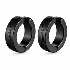 ブラック 13mm×13mm イヤーカフ メンズ レディース 316ステンレス フープ イヤリング ピアス穴不要 クリップ式 シンプル ライン入り 幅13mm 軽量 ユニセックス アクセサリー