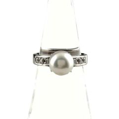 パール プラチナ 指輪 メレダイヤ 真珠 リング 10.5号 Pt850 パール ダイヤモンド レディース 【中古】