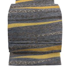 袋帯 秀品 よろけ縞 幾何学模様 箔 青灰色 六通 正絹 【中古】