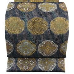 袋帯 名品 華文 よろけ縞 箔 金銀糸 青緑 六通 正絹 【中古】