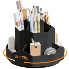 ☆新品☆ペン立て 360度回転 ペンホルダー ペンスタンド 大容量 ぺんたて 9グリード分類鉛筆たて 多機能 分類箱 小物 卓上収納 文房具 化粧品 便利 オフィス 家庭生活用 収納ボックス（ブラック）