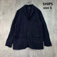 SHIPS シップス S エンブロイダリー シャツ ジャケット ネイビー テーラードジャケット 刺繍 総柄 シャツジャケット ブルゾン ライトアウター 上着 羽織り 3ボタン 綿100% コットン 無地柄 ビジカジ カジュアル ★ ■◇ ◇■