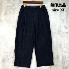 無印良品 ムジルシリョウヒン XL ストライプイージーパンツ ネイビー ストライプパンツ ワイドパンツ イージーパンツ スラックス トラウザー ボトムス ズボン ウエストゴム タックパンツ タック入り 大きいサイズ カジュアル ★ ■◇ ◇■
