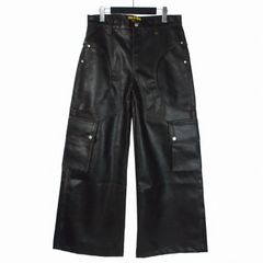 フルオブサン FULL OF SSUN CIRCLE CARGO WASHING LEATHER PANTS カーゴ ヴィーガンレザーパンツ スラックス L ブラック 黒
