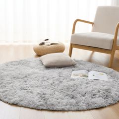 Housecover ラグ カーペット シャギーラグ ラグマット 円形 絨毯 直径150cm 滑り止め付 洗える ミストグレー★m f90630b5